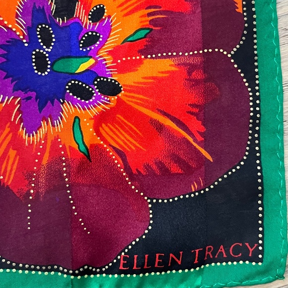 Vintage Ellen Tracy Rectangular Silk Scarf - Black with Vibrant Floral 58"L - Picture 5 of 6